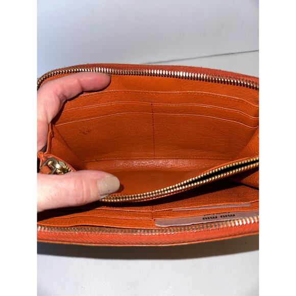 MIU MIU Madras Leather Zippy Wallet Orange Paprika Long Wallet Authentic - Picture 12 of 15